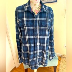 Bridge Burn Unisex Original Slim Shirt Size L Blue Plaid Button Up